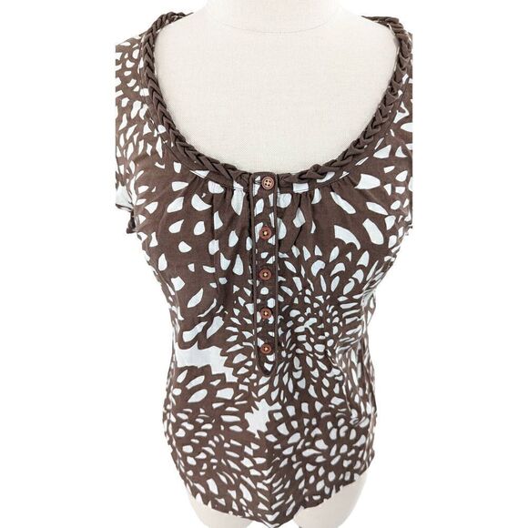 Boden Women Brown Puff Cap Short Sleeve Floral Print Cotton Blouse Size 4 - Picture 1 of 11